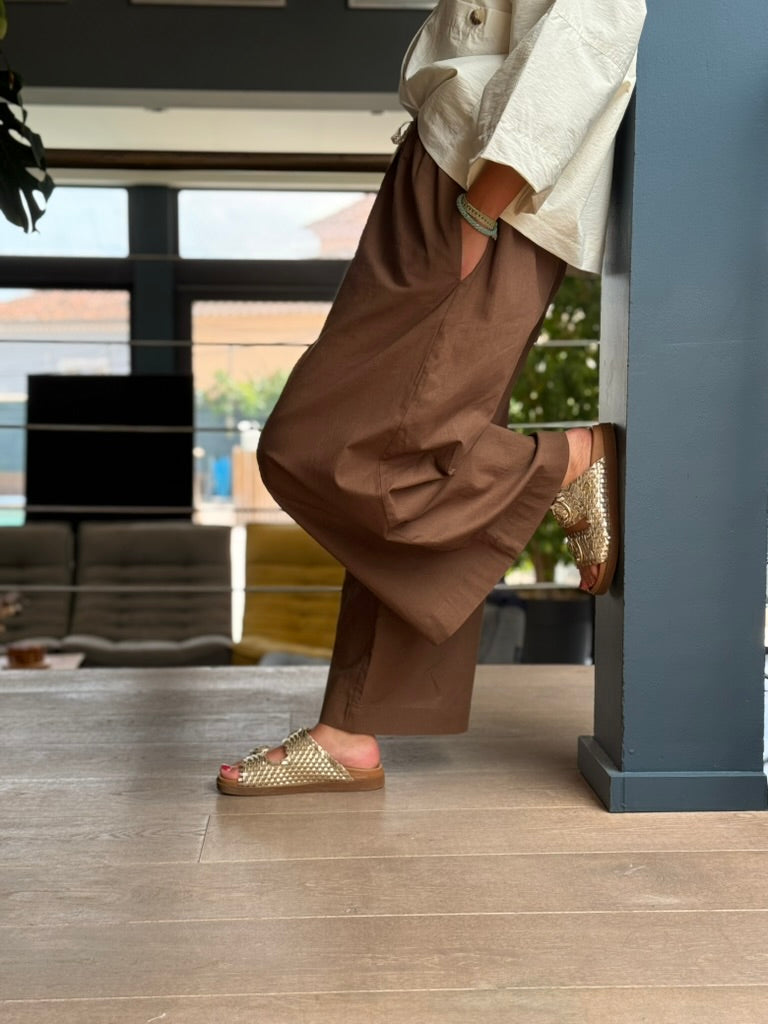 Pantalon chocolat ultra fluide – Coton & ramie