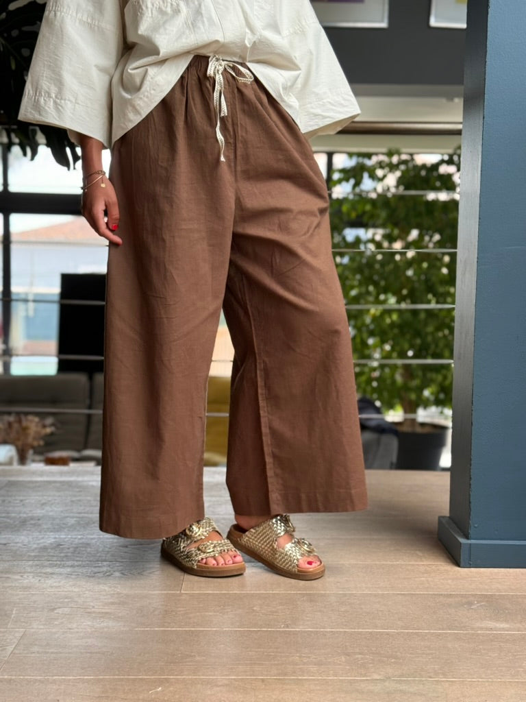 Pantalon chocolat ultra fluide – Coton & ramie