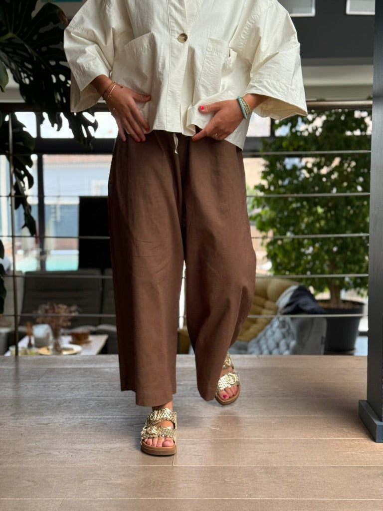Pantalon chocolat ultra fluide – Coton & ramie