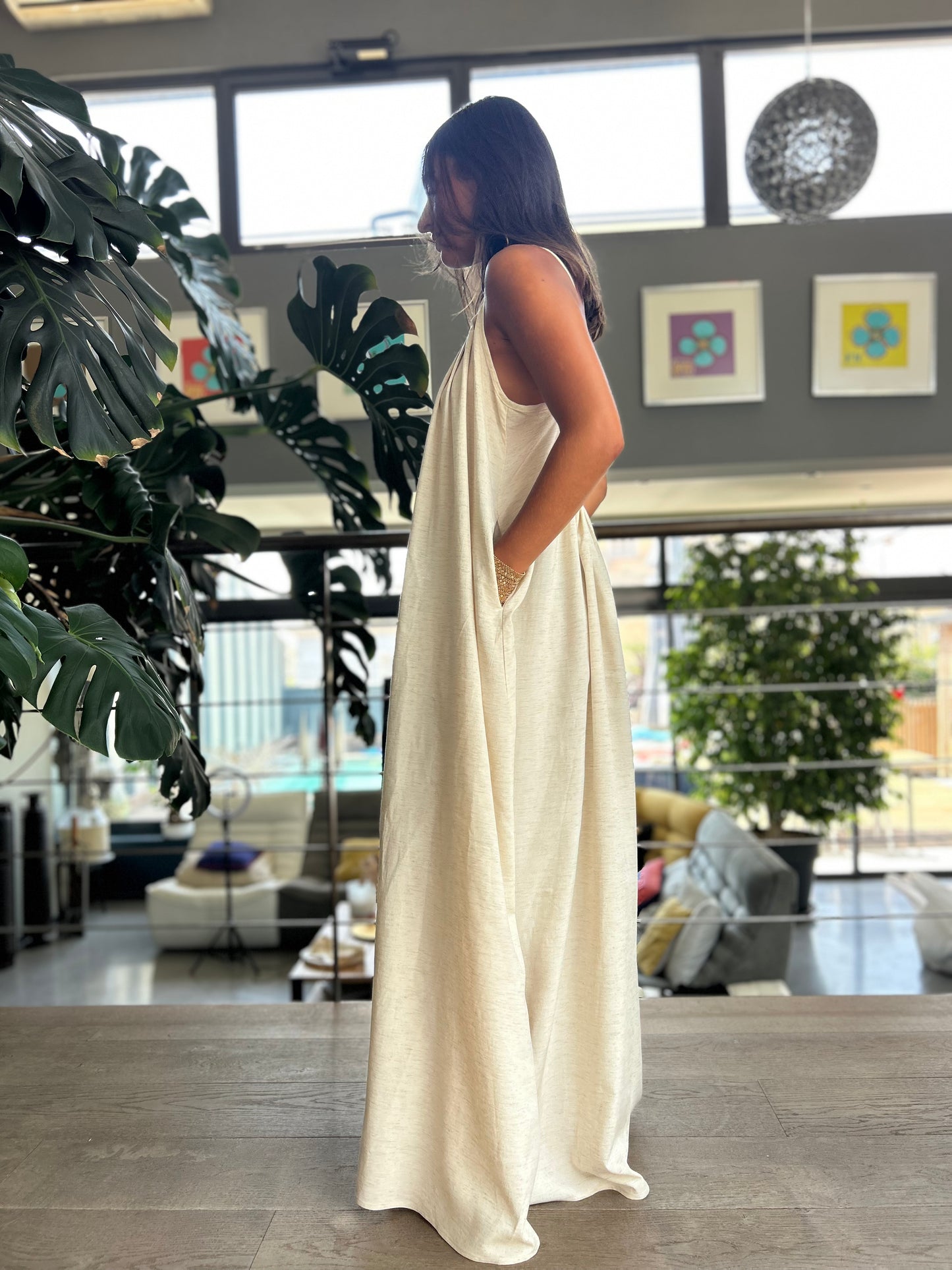 Robe longue beige