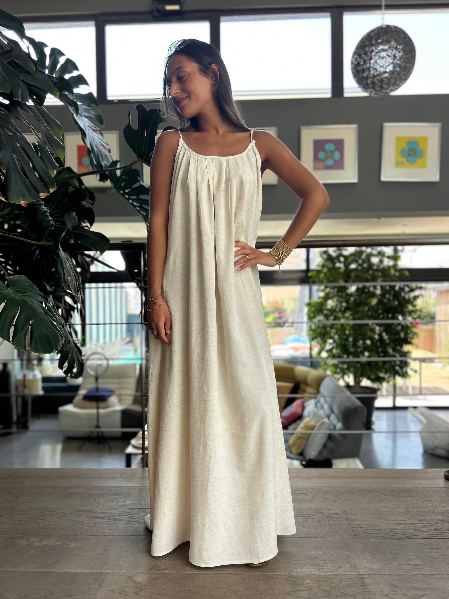 Robe longue beige