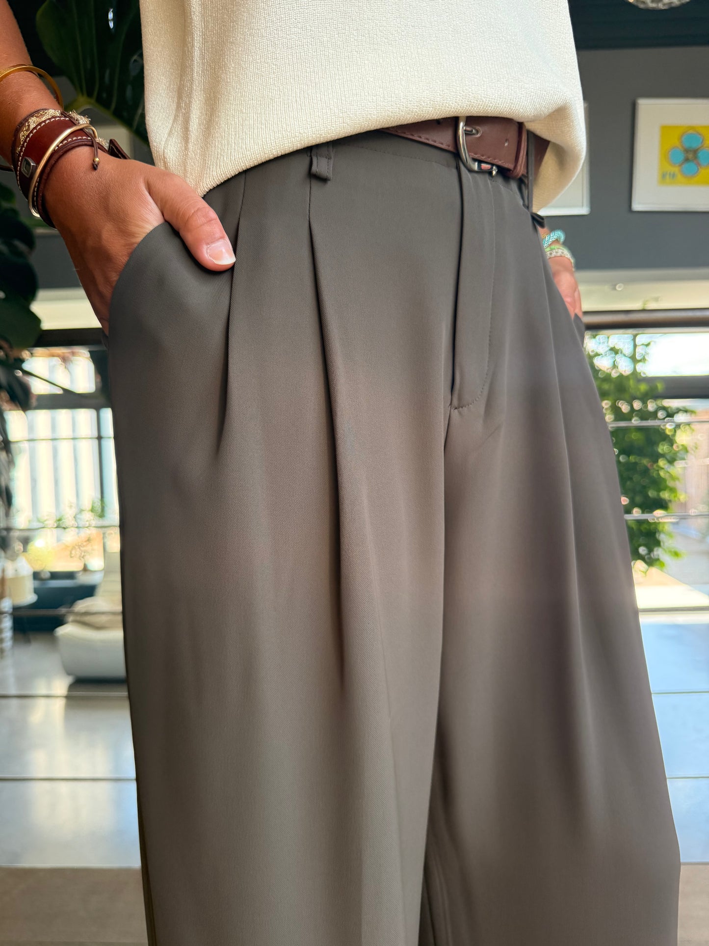 Pantalon Emma fluide marron
