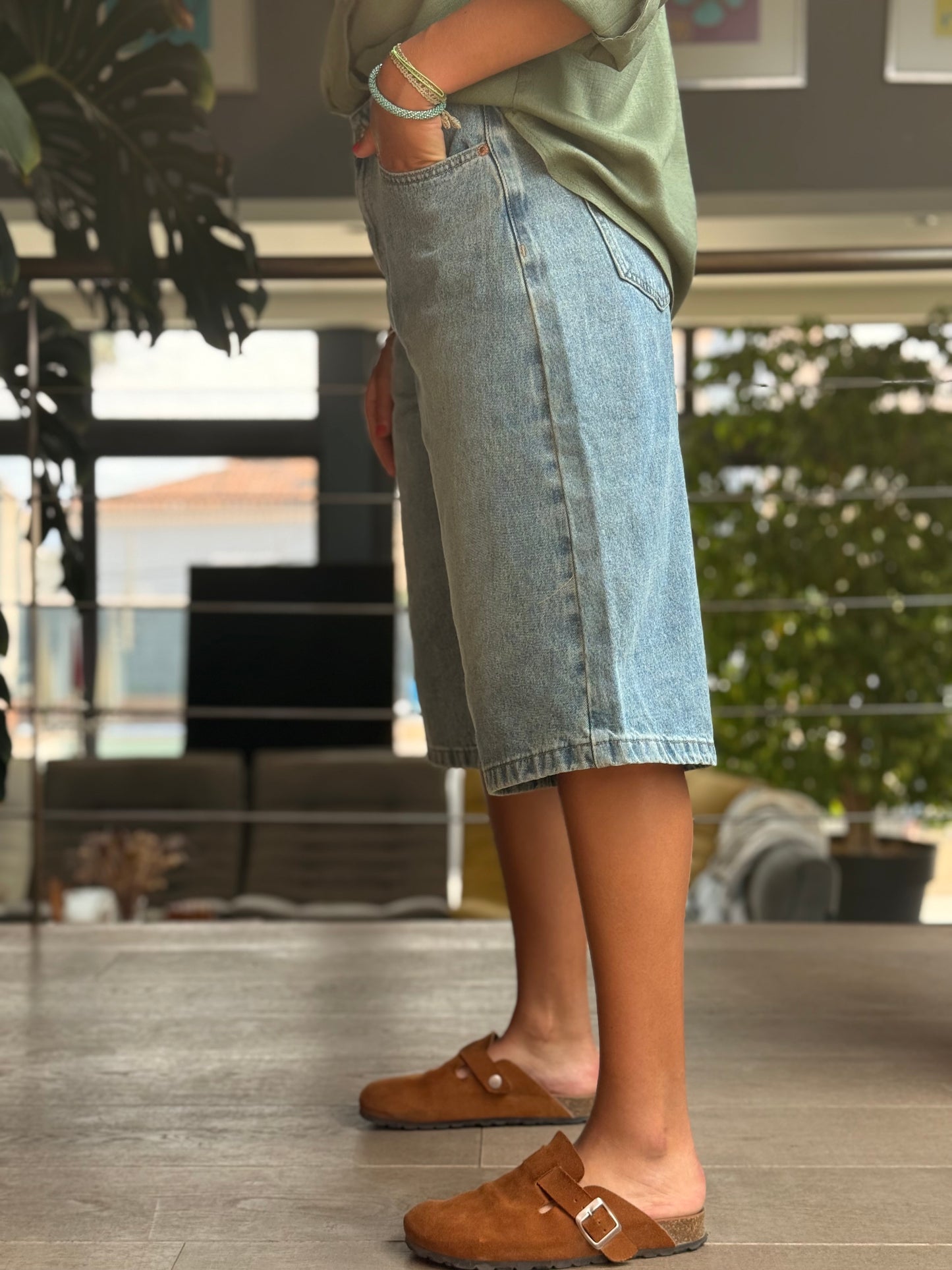 Bermuda en jean bleu délavé – Tendance oversize