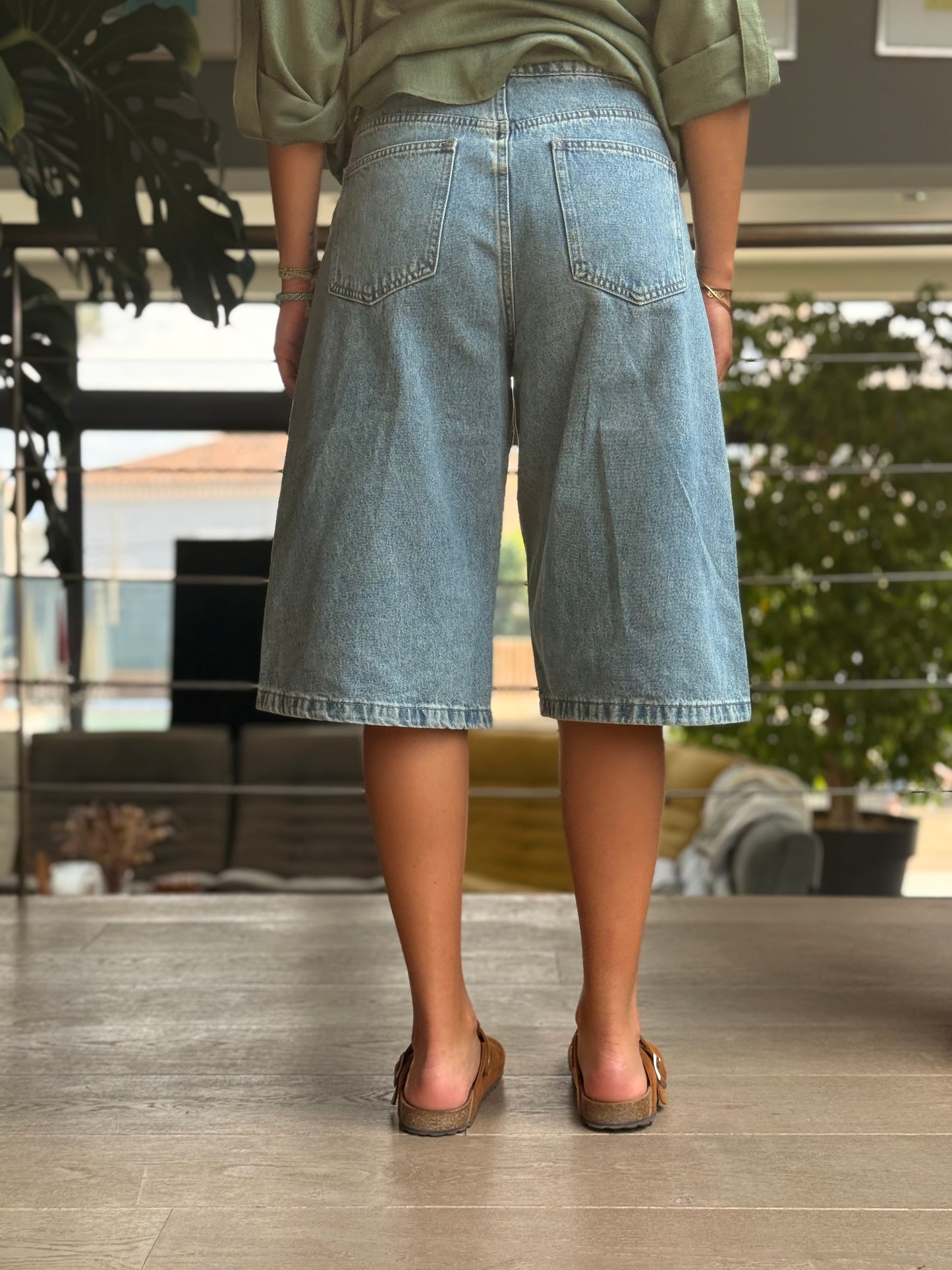 Bermuda en jean bleu délavé – Tendance oversize