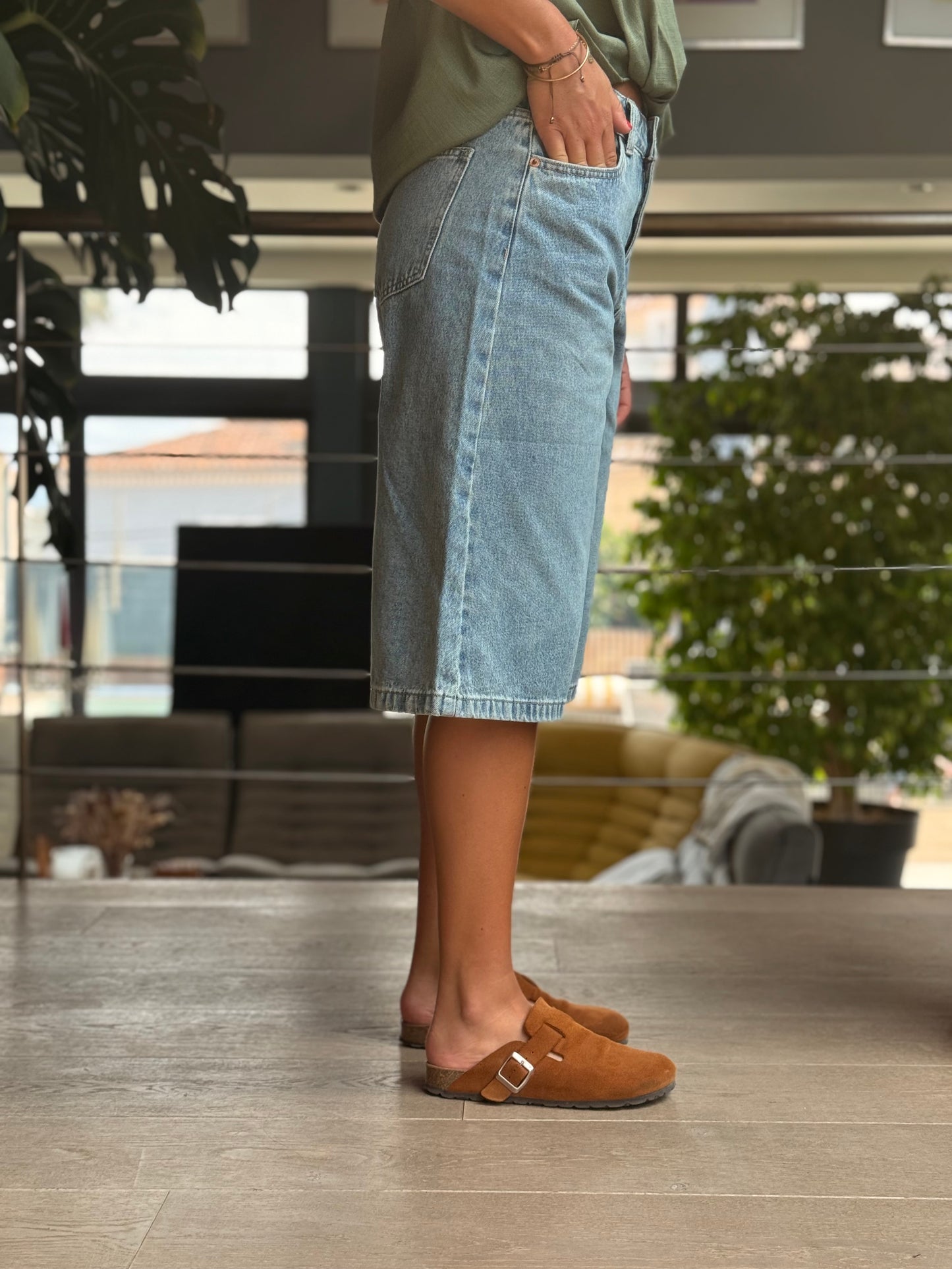 Bermuda en jean bleu délavé – Tendance oversize