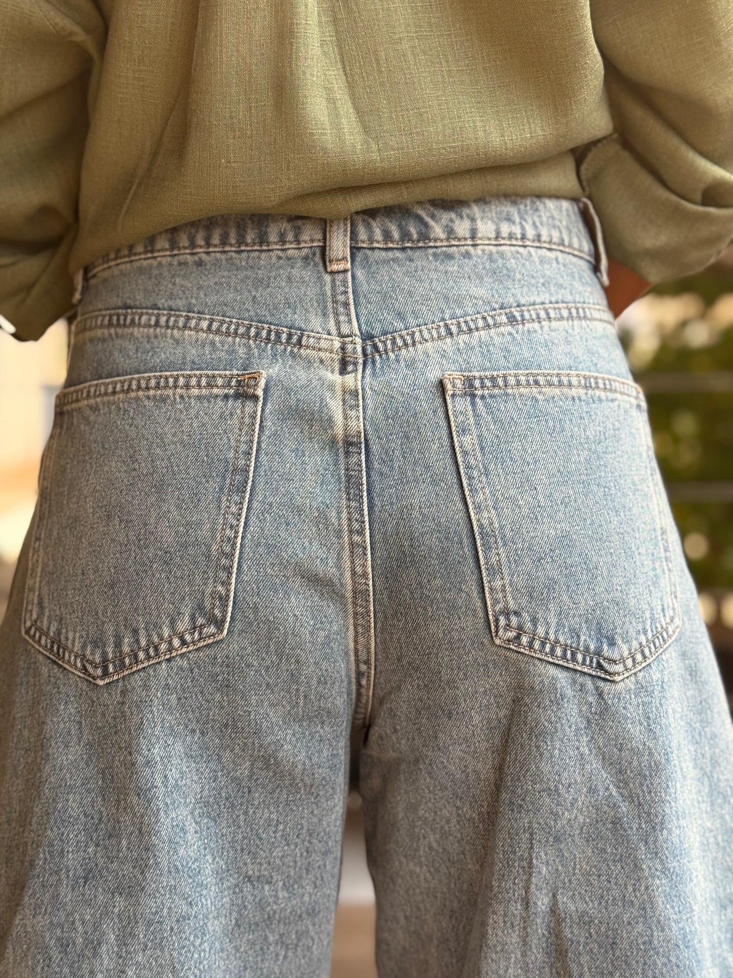 Bermuda en jean bleu délavé – Tendance oversize