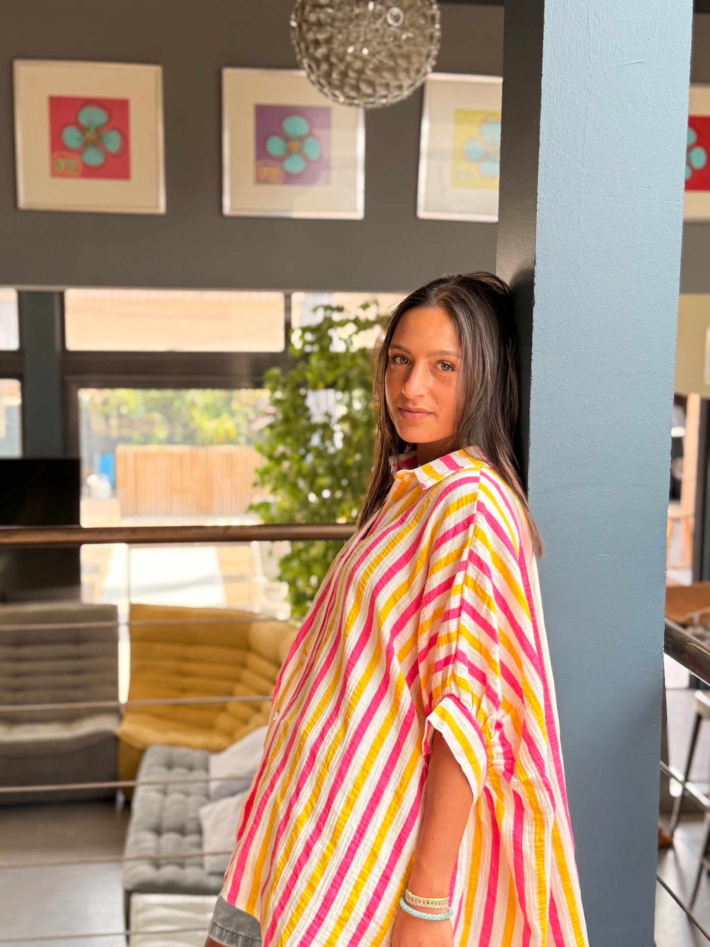 Chemise rayée fluo – 100 % coton
