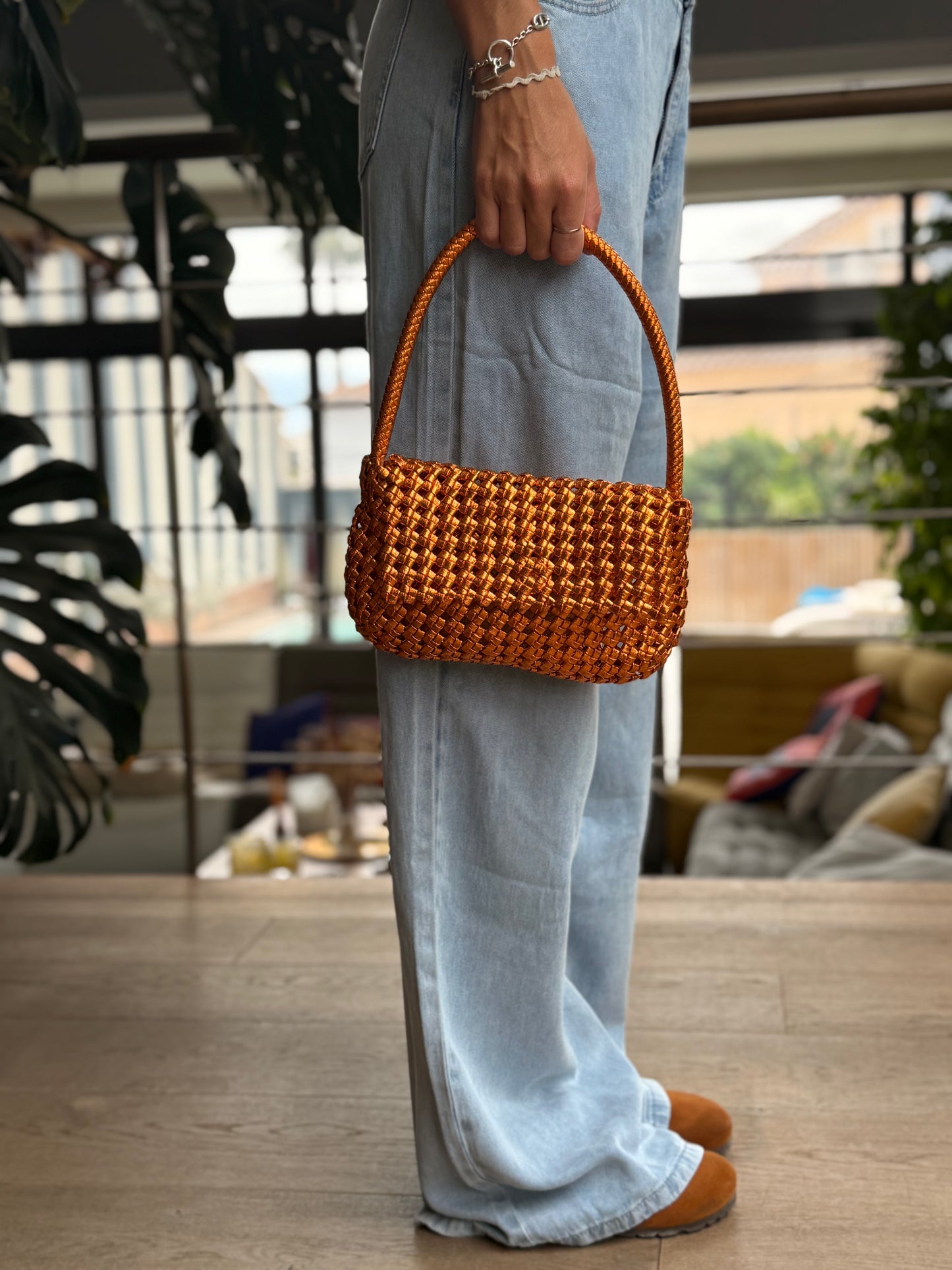 Mini sac tressé - orange irisée
