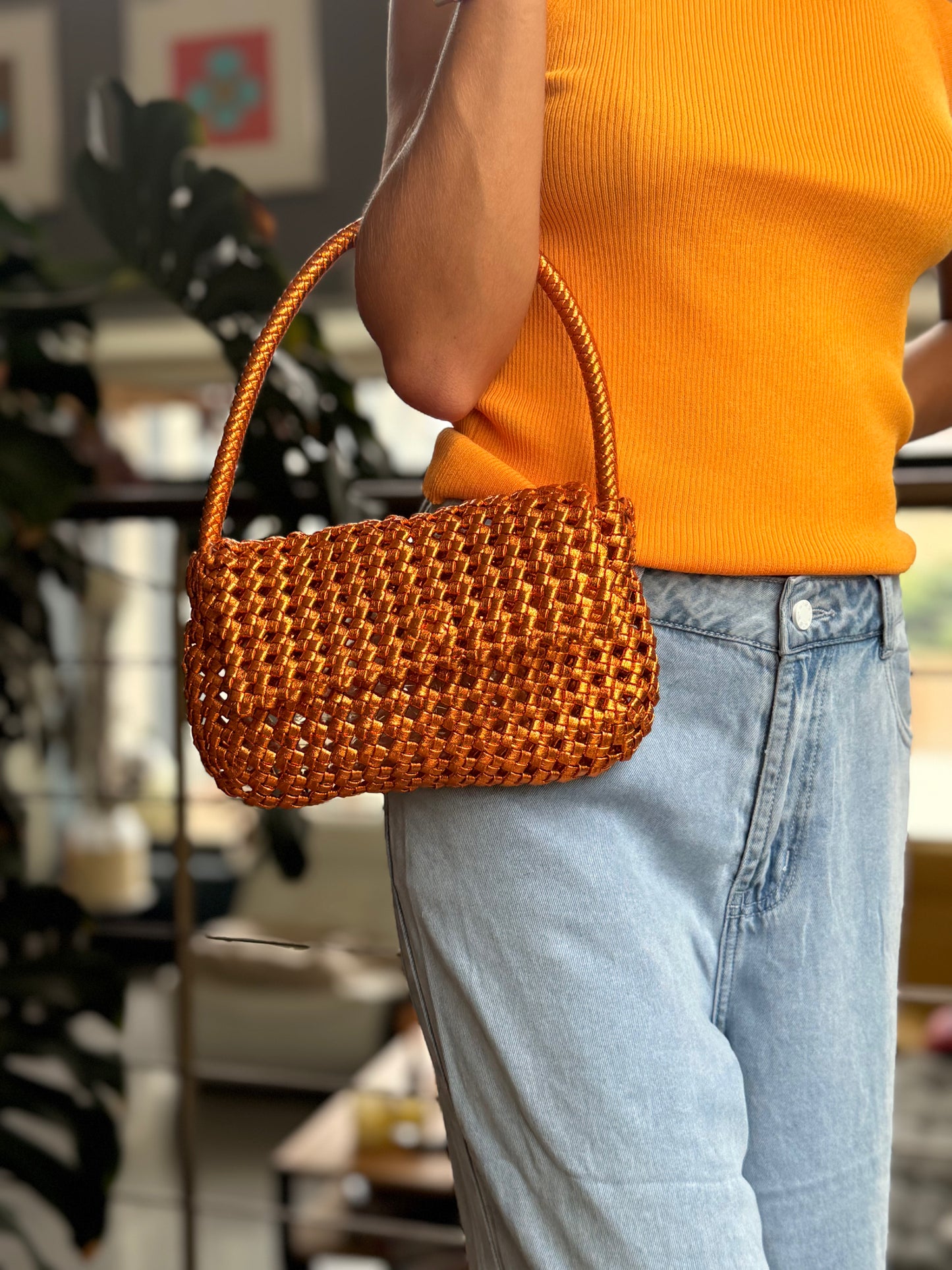 Mini sac tressé - orange irisée