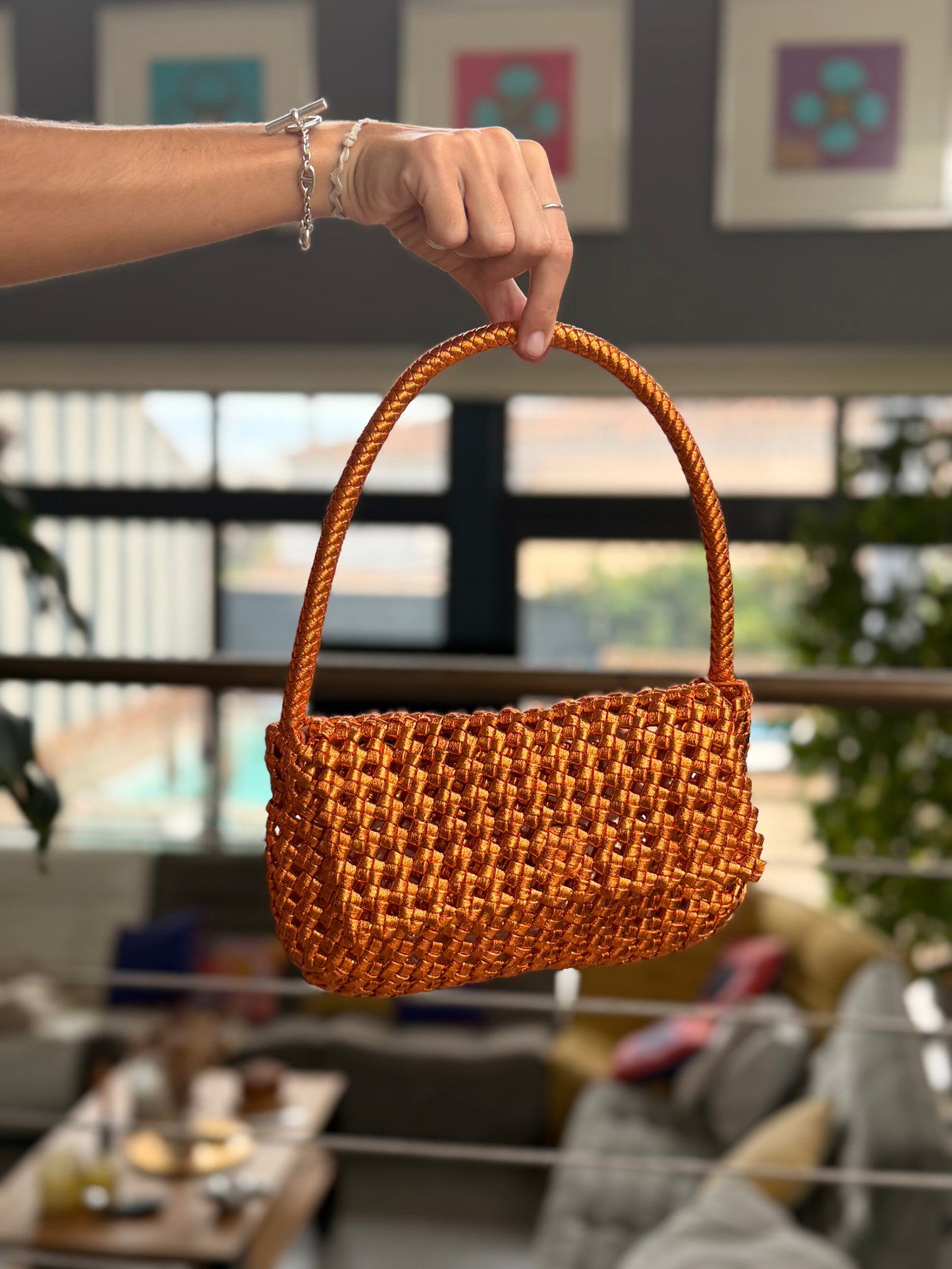 Mini sac tressé - orange irisée