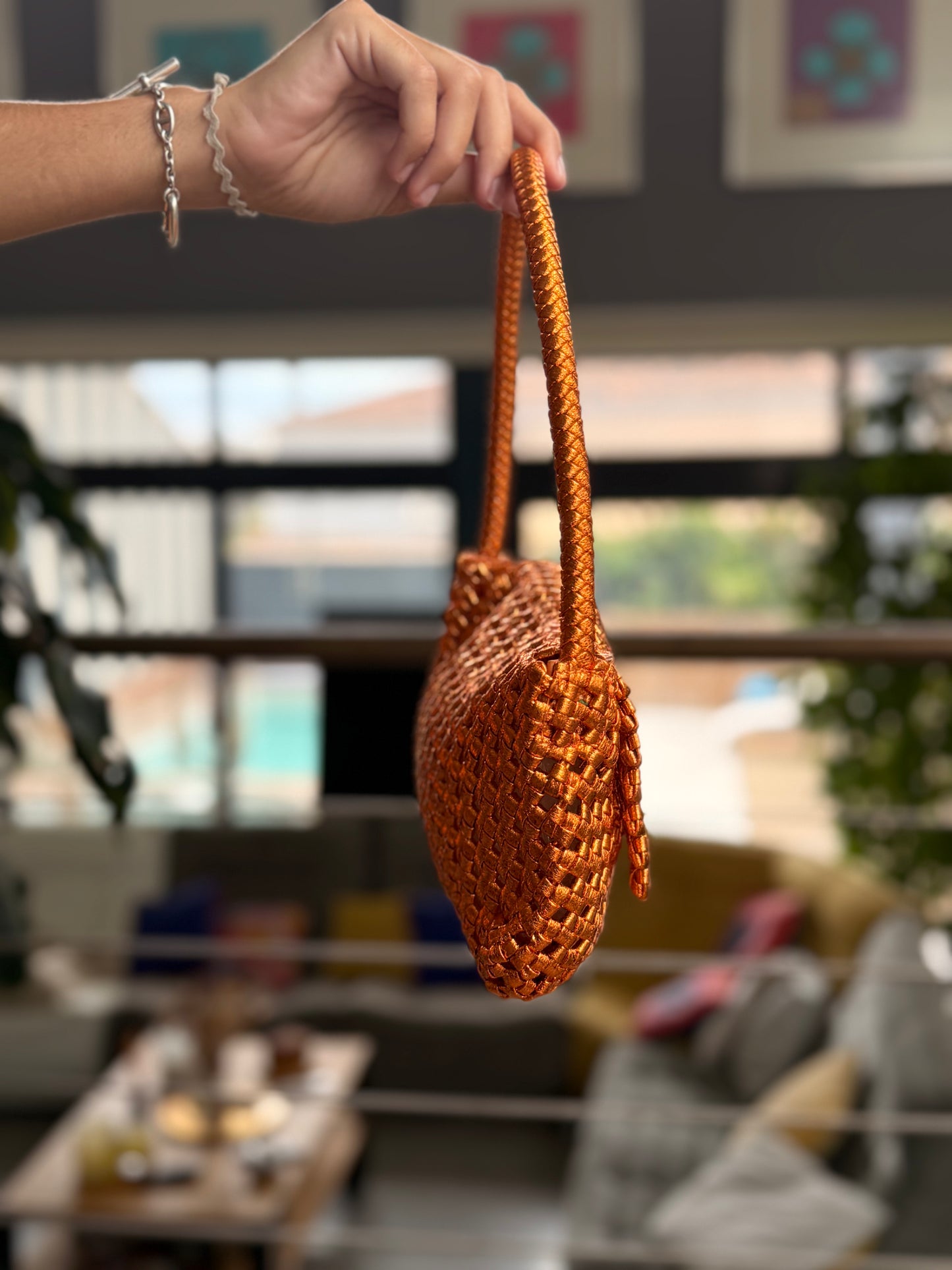 Mini sac tressé - orange irisée