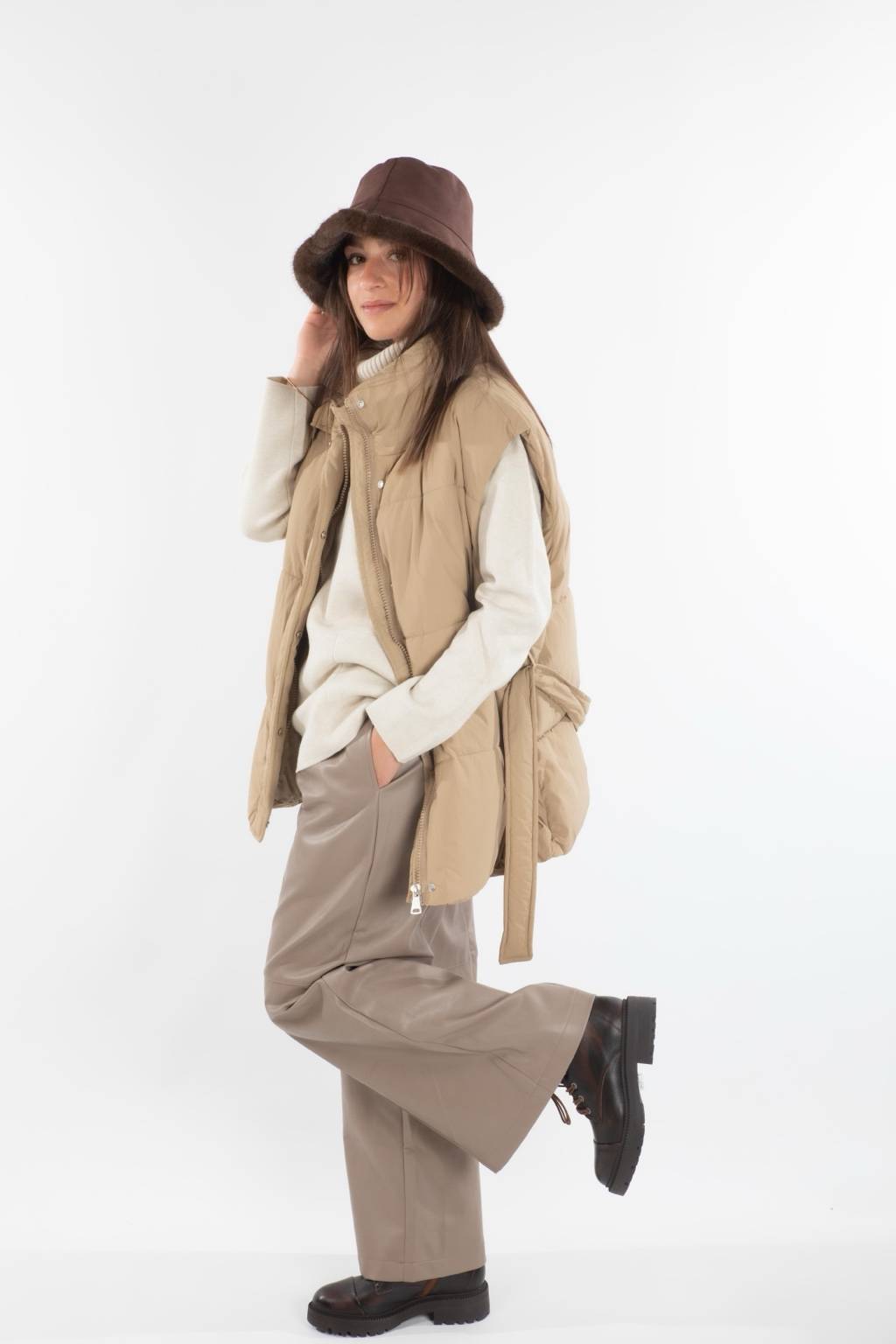 Doudoune beige sans manches Valeria