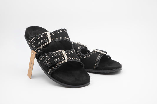 Mules noires en suédine cloutées