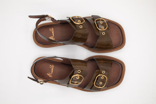 Sandales sari Aliwell Vernis laqué olive