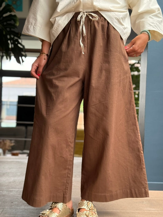 Pantalon chocolat ultra fluide – Coton & ramie