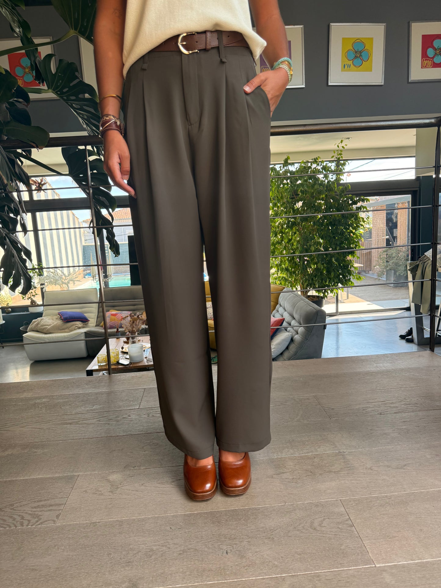 Pantalon Emma fluide marron