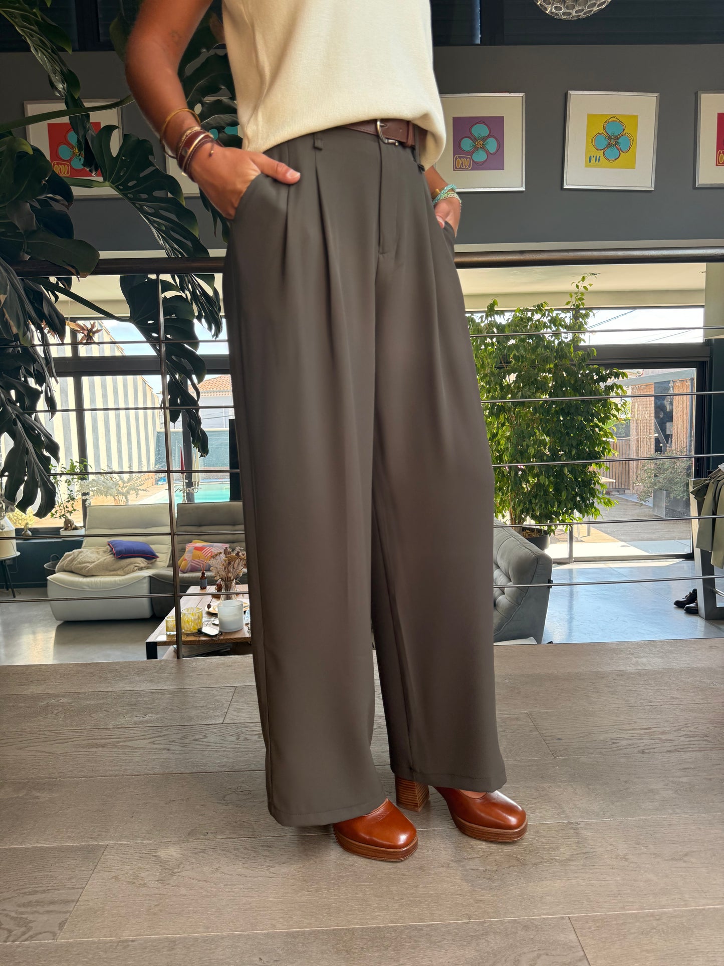 Pantalon Emma fluide marron