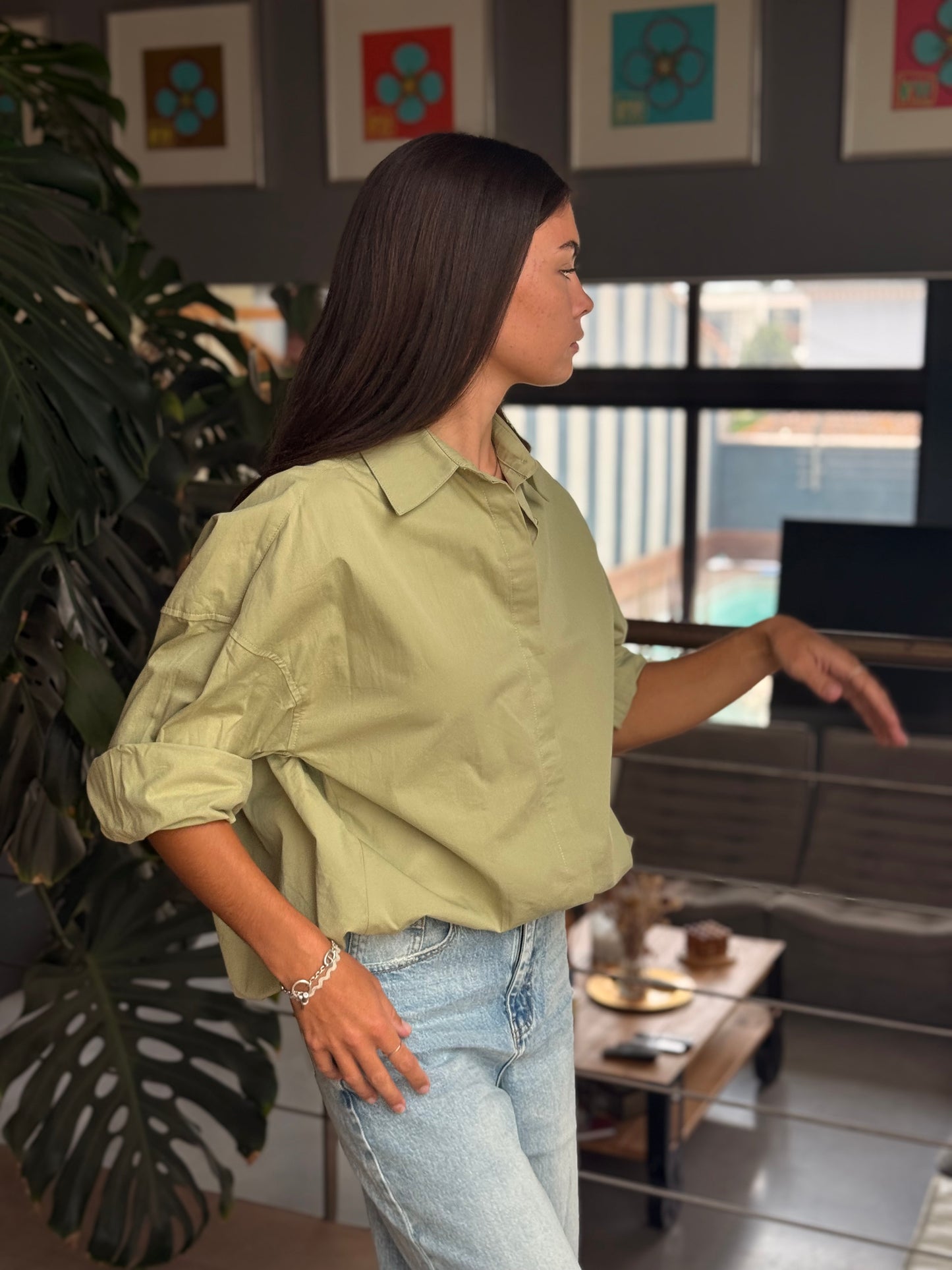 Chemise large et longue - Kaki