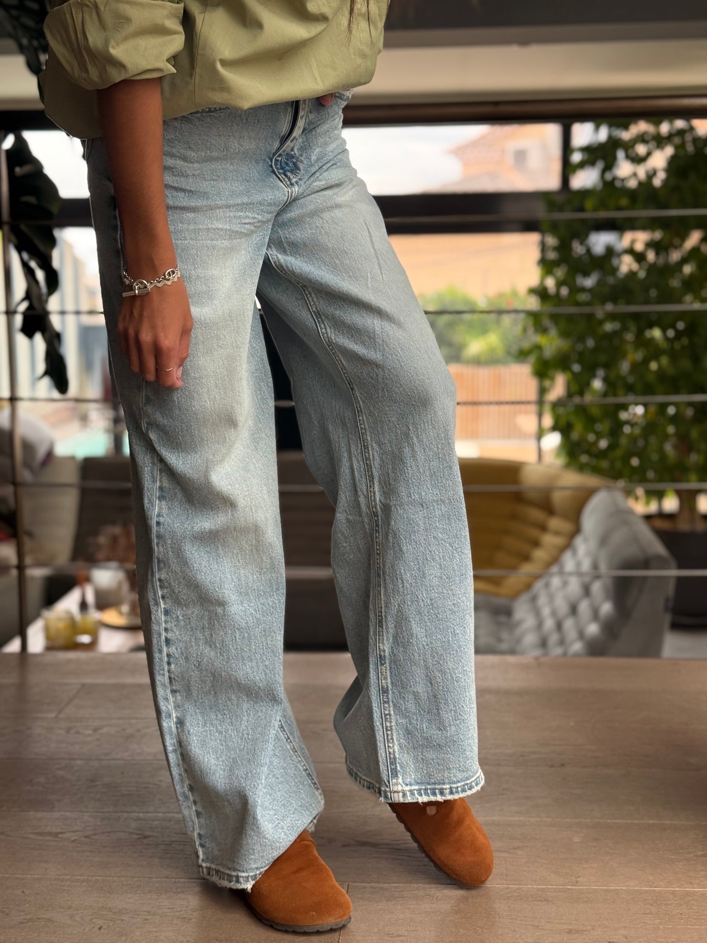 Jean large taille haute – Bleu délavé
