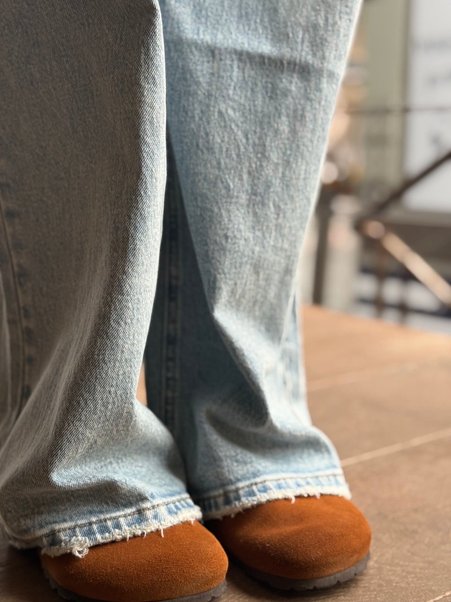 Jean large taille haute – Bleu délavé