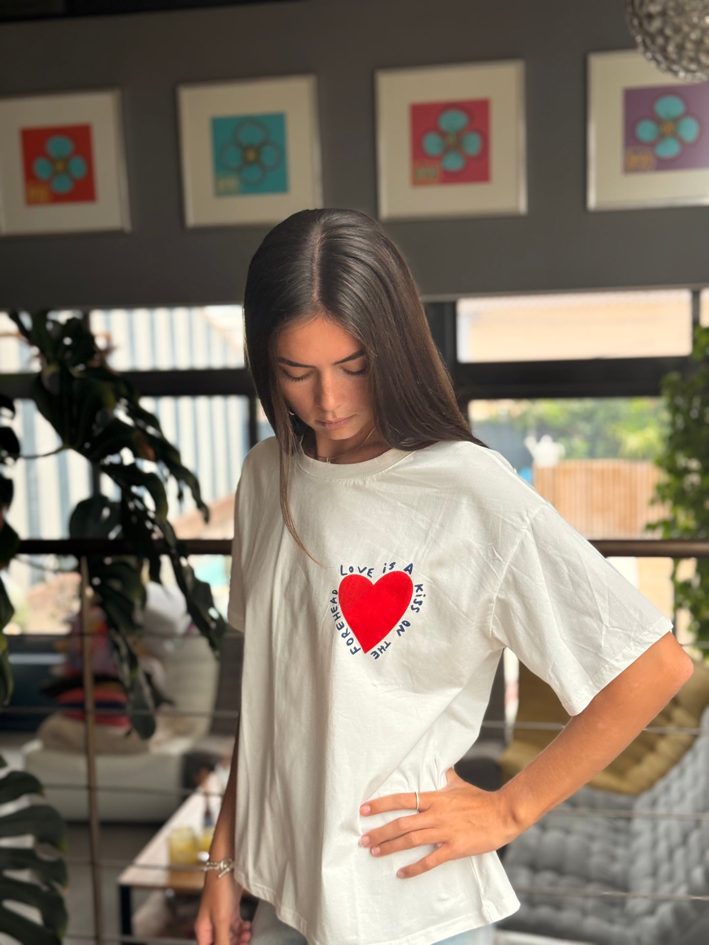 T-shirt ample imprimé cœur – 100 % coton