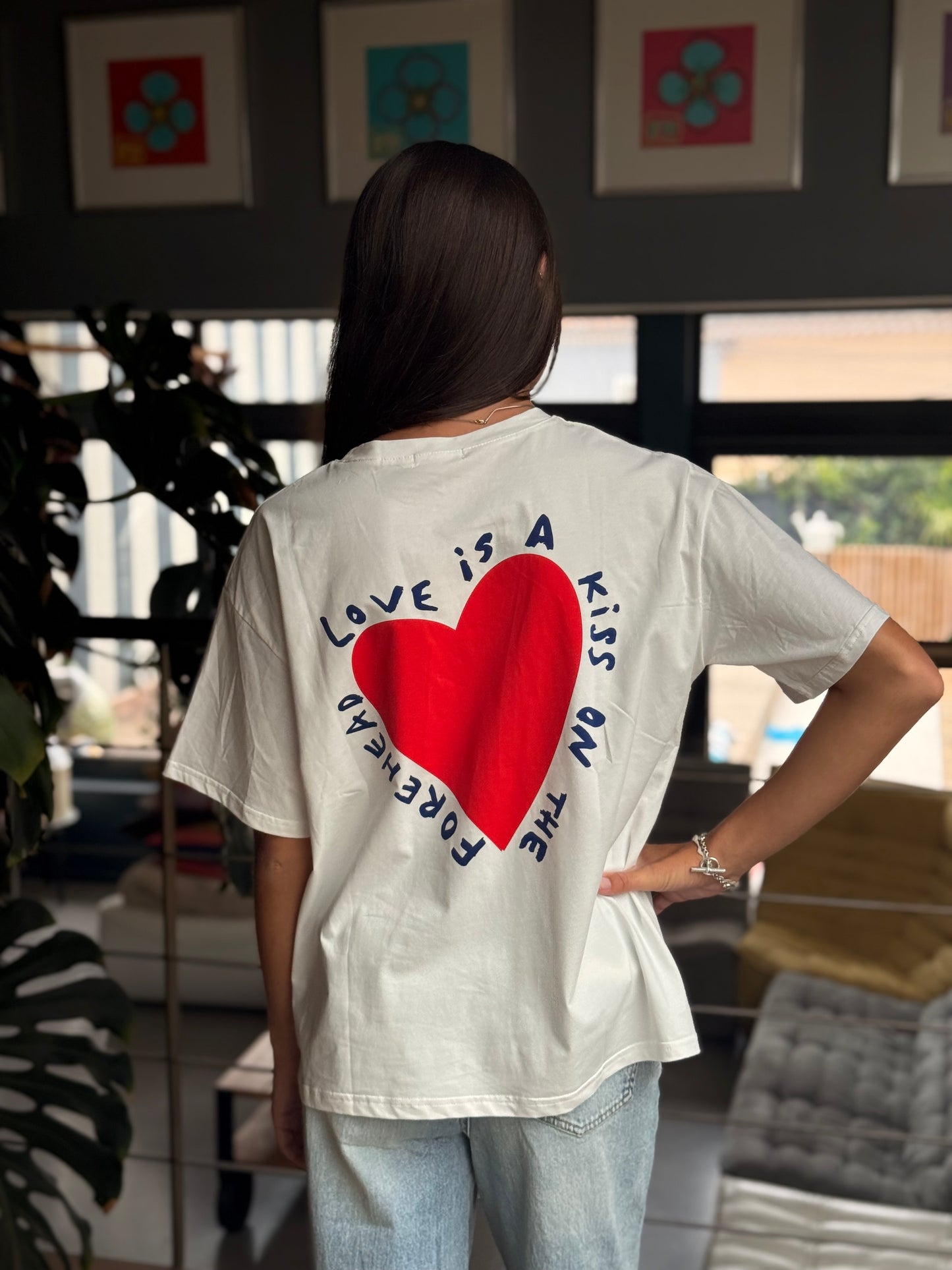 T-shirt ample imprimé cœur – 100 % coton