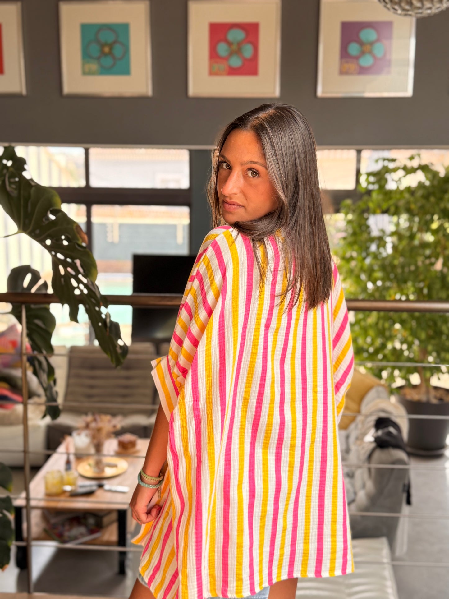 Chemise rayée fluo – 100 % coton