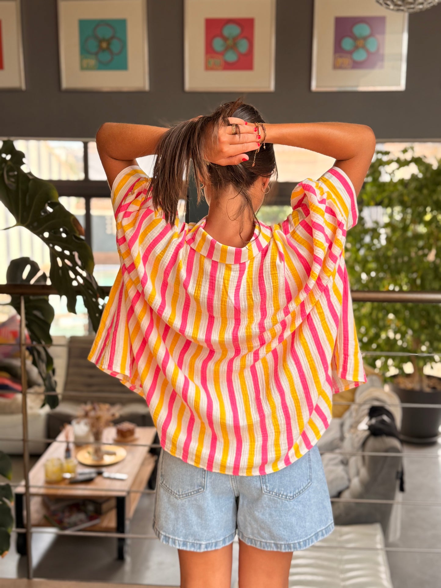 Chemise rayée fluo – 100 % coton